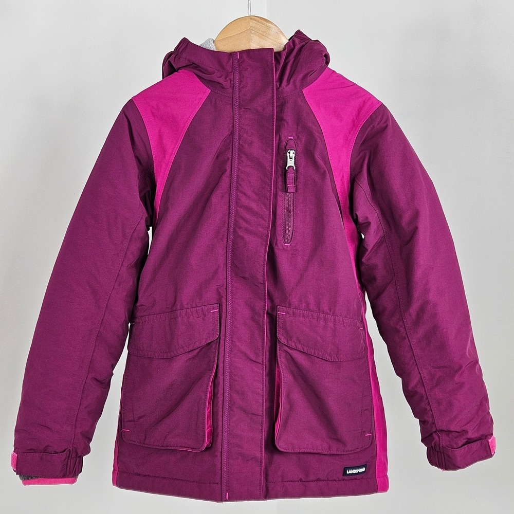 Lands End Squall Parka Girls Large 6x-7 Purple Pink Waterproof Winter Jacket